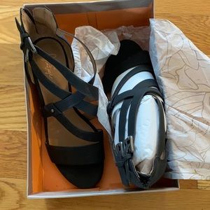 Crown Vintage Black Strappy Wedge Sandal